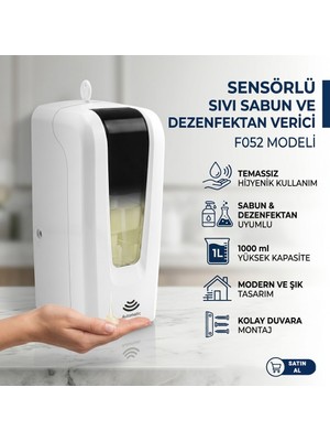 Dora Sensörlü (Fotoselli) Sıvı Sabun ve Dezenfektan Dispenseri – 1000 ml