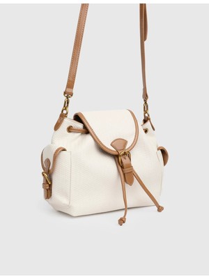 İLVİ Jynra Hasır Deri Kadın Beyaz Omuz Çantası