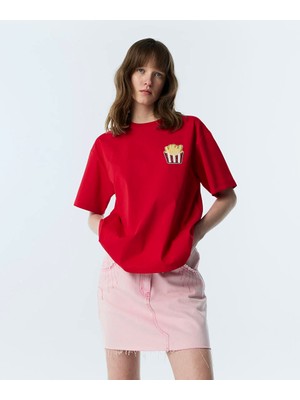 Twist Payet ve Boncuk Patch'li Tişört TS1260070259034