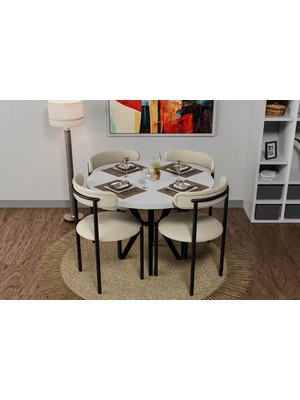 Vivense Dicle Yuvarlak Mdf Mutfak Masası Takımı, Krem