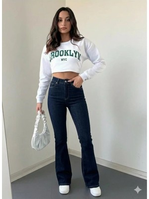 Bees Jeans Kadın Koyu Mavi Ispanyol Paça Kot Pantolon Flare Jeans ( Yüksek Bel )