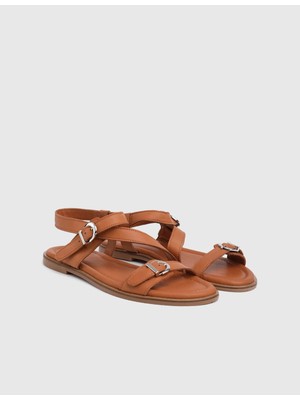 İLVİ Evira Hakiki Deri Kadın Taba Sandalet