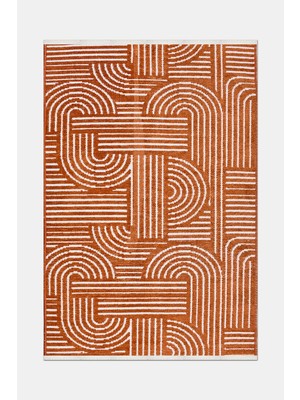 Artloop Imge Kiremit/beyaz Kaydırmaz Taban, Robot Süpürgeye Uyumlu Kolay Temizlenebilir Oturma Odası, Koridor Halısı Rp 66