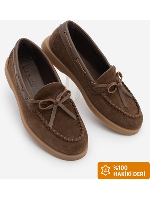 Marjin Kadın Hakiki Deri Fiyonklu Ip Detayı Makosen Loafer Günlük Ayakkabı Nifida Kahve Süet