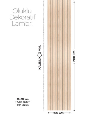 Brano Naturel Ahşap Desen Duvar Lambiri 60X280 Cm-Kendinden Yapışkanlı