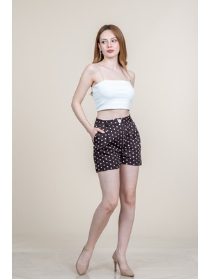 MissVina Puantiye Desenli Tek Pileli Cepli Kısa Şort 30382