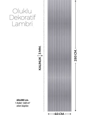 Brano Gri Ahşap Desen Duvar Lambiri 60X280 Cm-Kendinden Yapışkanlı