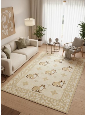 İstinye Halı Arte KD005 Kedi Desenli Pati Dostu Hayvanseverler Için Dekoratif Halı