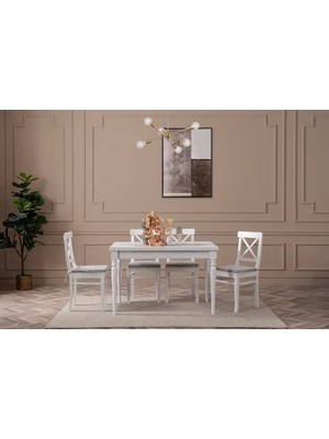 Vivense White Çizilmez Açılır Masa Takımı, Gri Minder, 110X70
