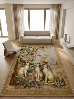 İstinye Halı Arte KD003 Kedi Desenli Pati Dostu Hayvanseverler Için Dekoratif Halı