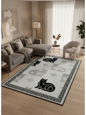 İstinye Halı Arte KD016 Kedi Desenli Pati Dostu Hayvanseverler Için Dekoratif Halı