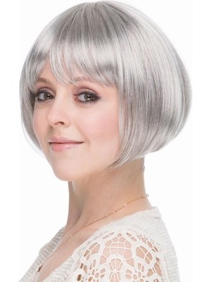 Ett Gri Gümüş Renk Düz Kesim Astarlı Küt Parti Peruğu