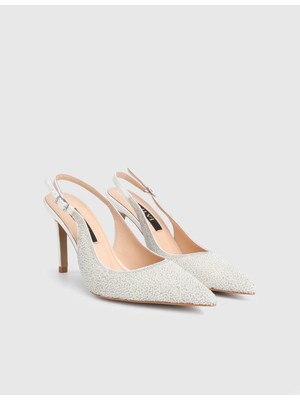 İLVİ Rilva Cilt Taşlı Deri Beyaz Kadın Topuklu Sandalet