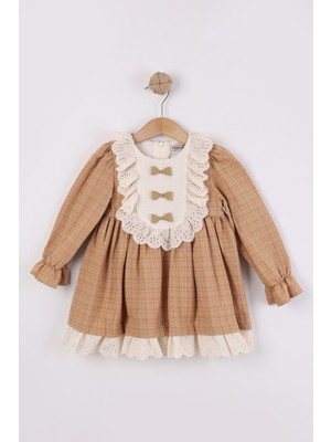 Joy Kids Kız Bebek Dantel Detaylı Mevsimlik Elbise (9-24AY) (Taba)