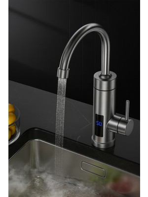 Kustar Dijital Ekranlı Anında Sıcak Su Musluğu – 3300W Hızlı Isıtma | Soğuk-Sıcak Su Çift Fonksiyon