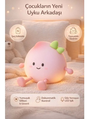 FaroxTech Sevimli Şeftali Çocuk Gece Lambası - Yumuşak Bpa Free Malzeme , Göz Yormayan LED Işık