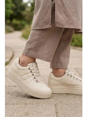 In Step Urban Platform: Vegan Deri Kalın Tabanlı Günlük Kadın Sneaker Krem
