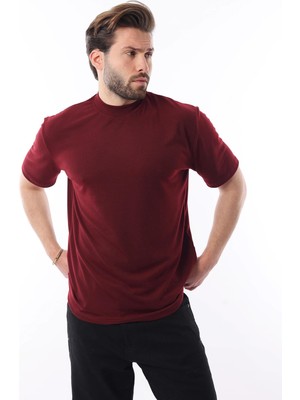 Madmext Bordo Bisiklet Yaka Basic Erkek T-Shirt E7113