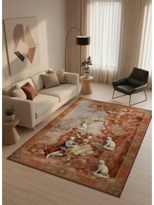 İstinye Halı Arte KD007 Kedi Desenli Pati Dostu Hayvanseverler Için Dekoratif Halı
