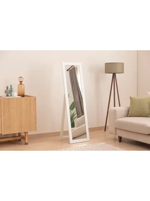 Vivense Dfn Wood Mdf Modern Ayaklı Boy Aynası, Beyaz, 140X40
