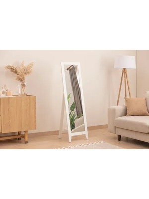 Vivense Dfn Wood Ayaklı Boy Aynası, Beyaz, 140X40