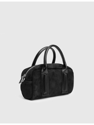 İLVİ Nelin Süet Deri Siyah Kadın El Çantası