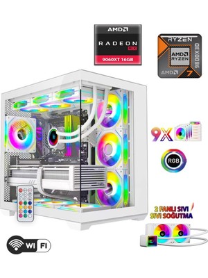 Apphirex Prime W99 Ryzen 7 9800X3D 16GB Ddr5 6000MHZ Ram 1tb M2 SSD RX9060XT 16GB 240MM Beyaz Sıvı Soğutmalı Masaüstü Oyuncu Bilgisayarı