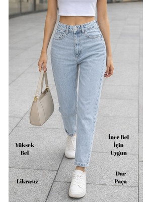 Cedy Denim Kadın Yüksek Bel Mom Jean Likrasız Dar Paça Pantolon