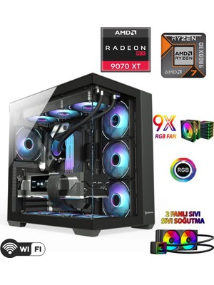 Apphirex Prime X37 Ryzen 7 9800X3D 16GB Ddr5 6000MHZ Ram 1tb M2 SSD RX9070XT 16GB 240MM Sıvı Soğutmalı Masaüstü Oyuncu Bilgisayarı