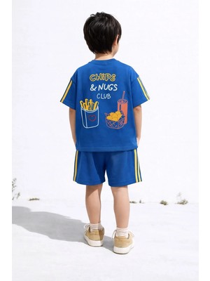 Monila Erkek Çocuk Pamuklu Saks Baskılı T-Shirt ve Şort Alt Üst Takım