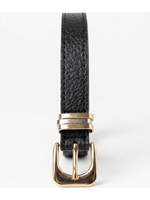 Ecrou Square Belt With Gold Buckle Detail, Black