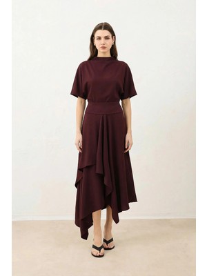 Antioch Bordo Volümlü Etek Bluz Kadın Takım