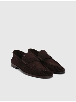 İLVİ Alvise Hakiki Süet Oğlak Deri Erkek Kahverengi Klasik Ayakkabı