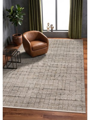 Pera Halı Vizon Gri Geometrik Modern Halı - FMRT07