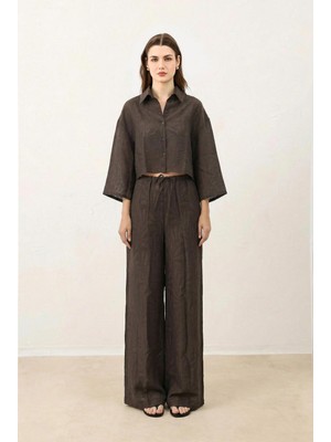 Antioch Kahve Çiçek Desenli Gömlek Pantolon Kadın Takım