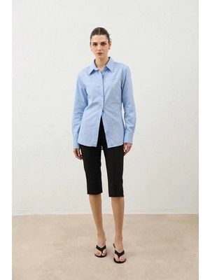 Antioch Mavi Vatkalı Poplin Kadın Gömlek