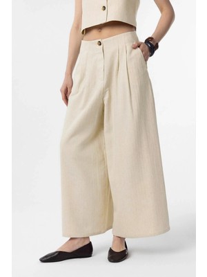 Antioch Natur Keten Karışımlı Kadın Culotte Pantolon