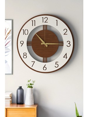 Lupokraft Dekoratif Büyük Boy Ahşap Detaylı Modern Duvar Saati 48CM - Salon Ofis Antre Saati