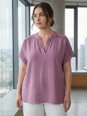 Rmg Kroşete Detaylı Büyük Beden Bluz Lila