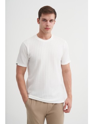 Cazador Erkek Bisiklet Yaka Örme Desen T Shirt 40510 Beyaz