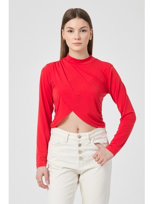 Segnante Kadın Kırmızı Verev Crop Bluz