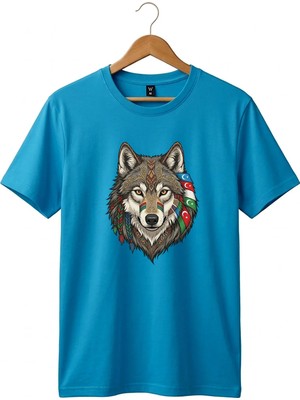 Widi Kurt Turan Baskılı Türk Devletleri Tasarımlı Bozkurt ve Ay Yıldız Basic Regular Fit T-Shirt