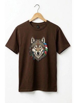 Widi Kurt Turan Baskılı Türk Devletleri Tasarımlı Bozkurt ve Ay Yıldız Basic Regular Fit T-Shirt