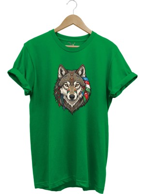 Widi Kurt Turan Baskılı Türk Devletleri Tasarımlı Bozkurt ve Ay Yıldız Basic Regular Fit T-Shirt