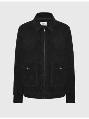 İLVİ Mark Hakiki Triko Süet Deri Siyah Erkek Mont