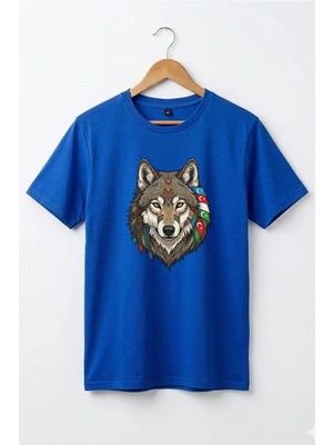 Widi Kurt Turan Baskılı Türk Devletleri Tasarımlı Bozkurt ve Ay Yıldız Basic Regular Fit T-Shirt