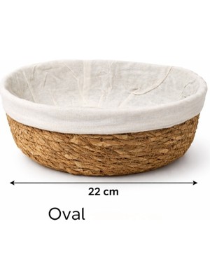WoodBay Hasır Ekmek Sepeti - Bez Astarlı Mutfak Sepeti - 22X17 cm -OVAL