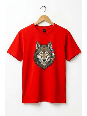 Widi Kurt Turan Baskılı Türk Devletleri Tasarımlı Bozkurt ve Ay Yıldız Basic Regular Fit T-Shirt