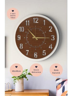 Lupokraft Modern Dekoratif Duvar Saati - 48 cm Sessiz Akar Mekanizma - Minimalist Tasarım 8 mm Ahşap