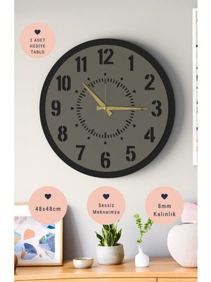 Lupokraft Modern Dekoratif Duvar Saati - 48 cm Sessiz Akar Mekanizma - Minimalist Tasarım 8 mm Ahşap